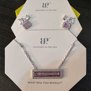 Bomb Party Purple Kunzite Necklace & Earrings Matching Set Bar Necklace